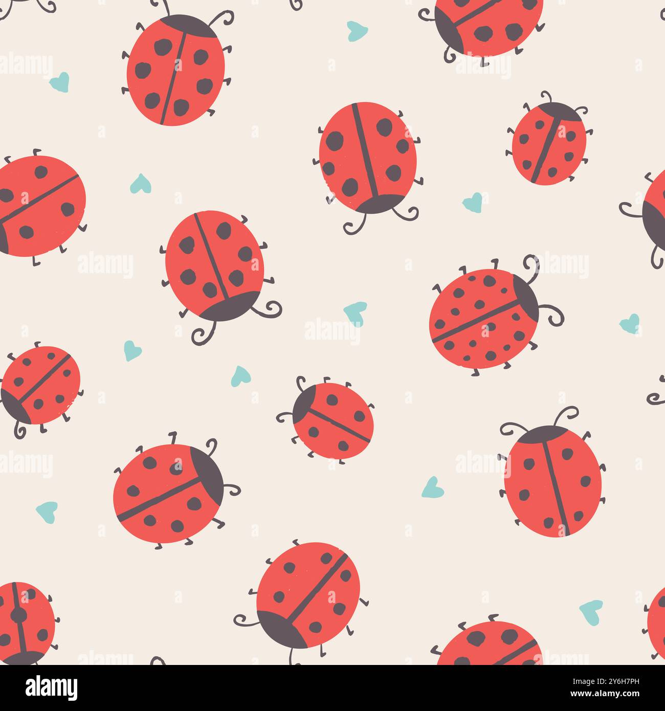 Seamless vector pattern with cute red ladybugs tossed on cream white background, kids textile. Vector illustration Stock Vector