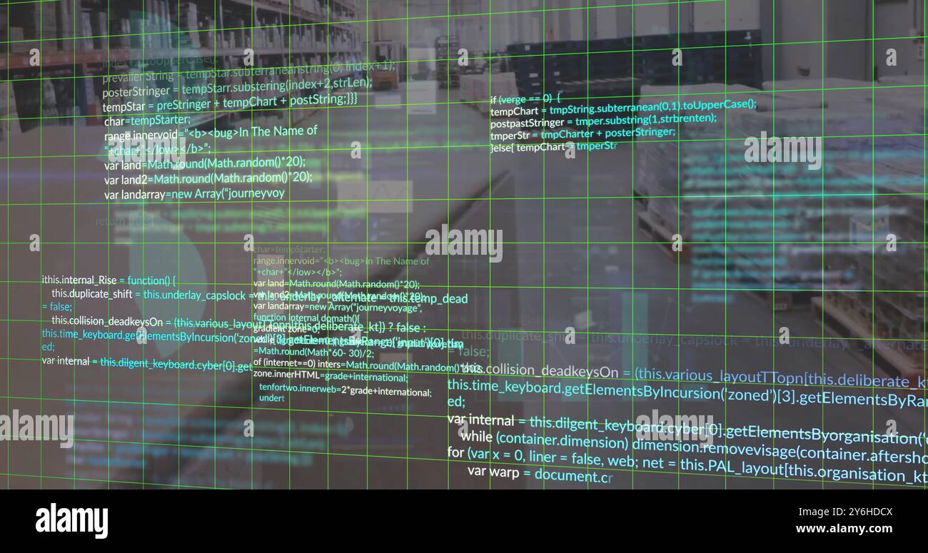 Image of data processing over warehouse Stock Photo