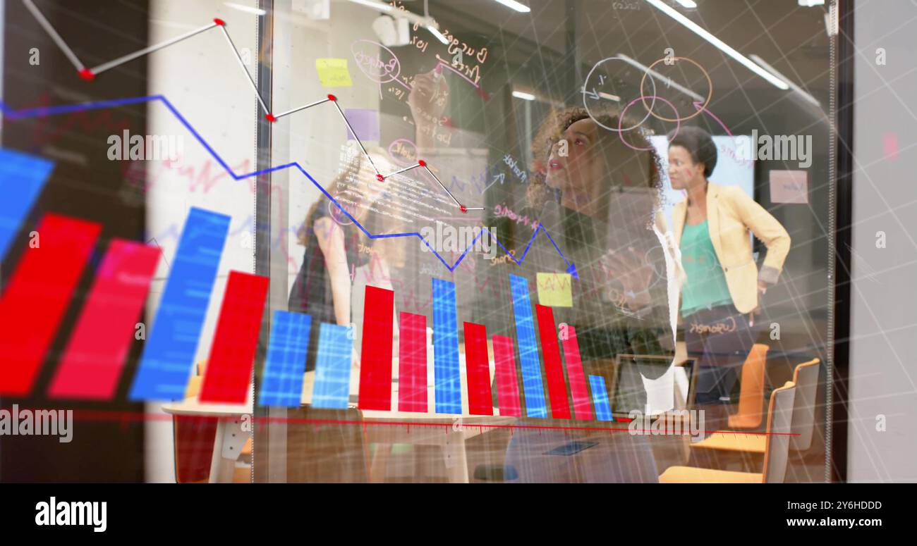 Image of data processing and diagrams over diverse business people ...