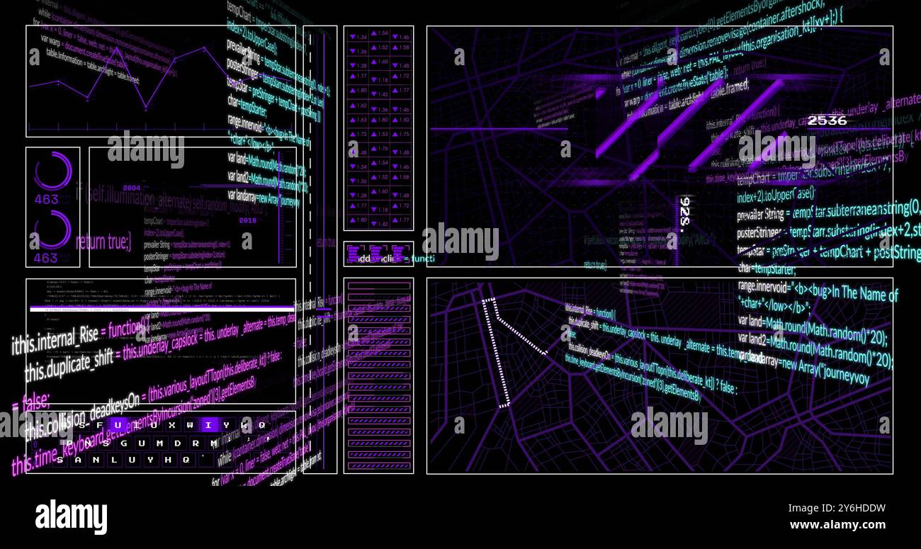 Image of data processing over black background Stock Photo