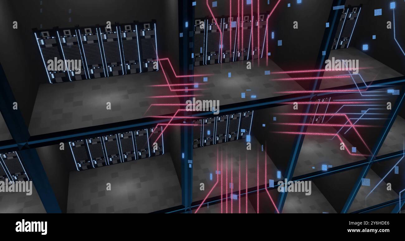 Image of circuit board and digital data processing over computer servers Stock Photo