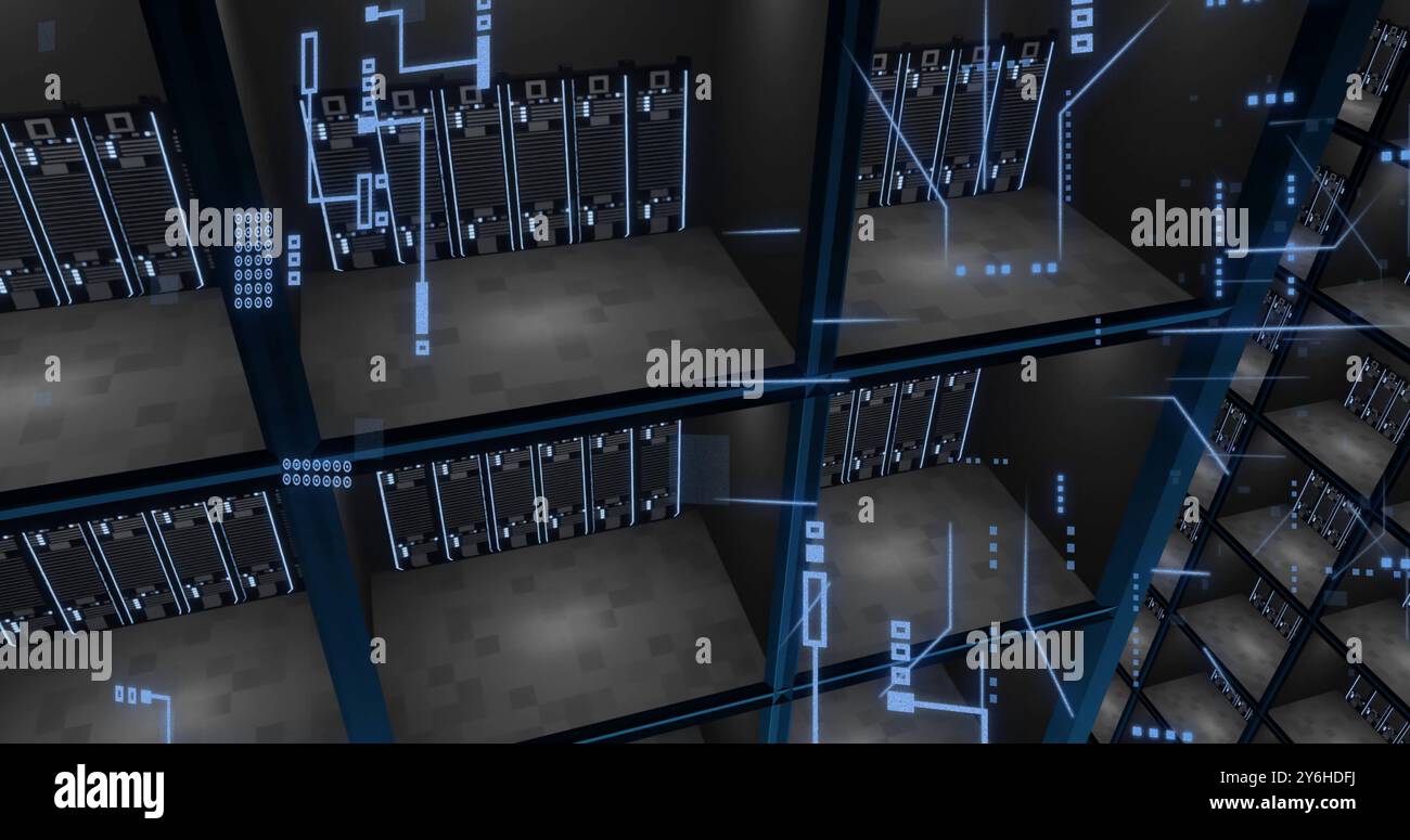 Image of circuit board and digital data processing over computer servers Stock Photo