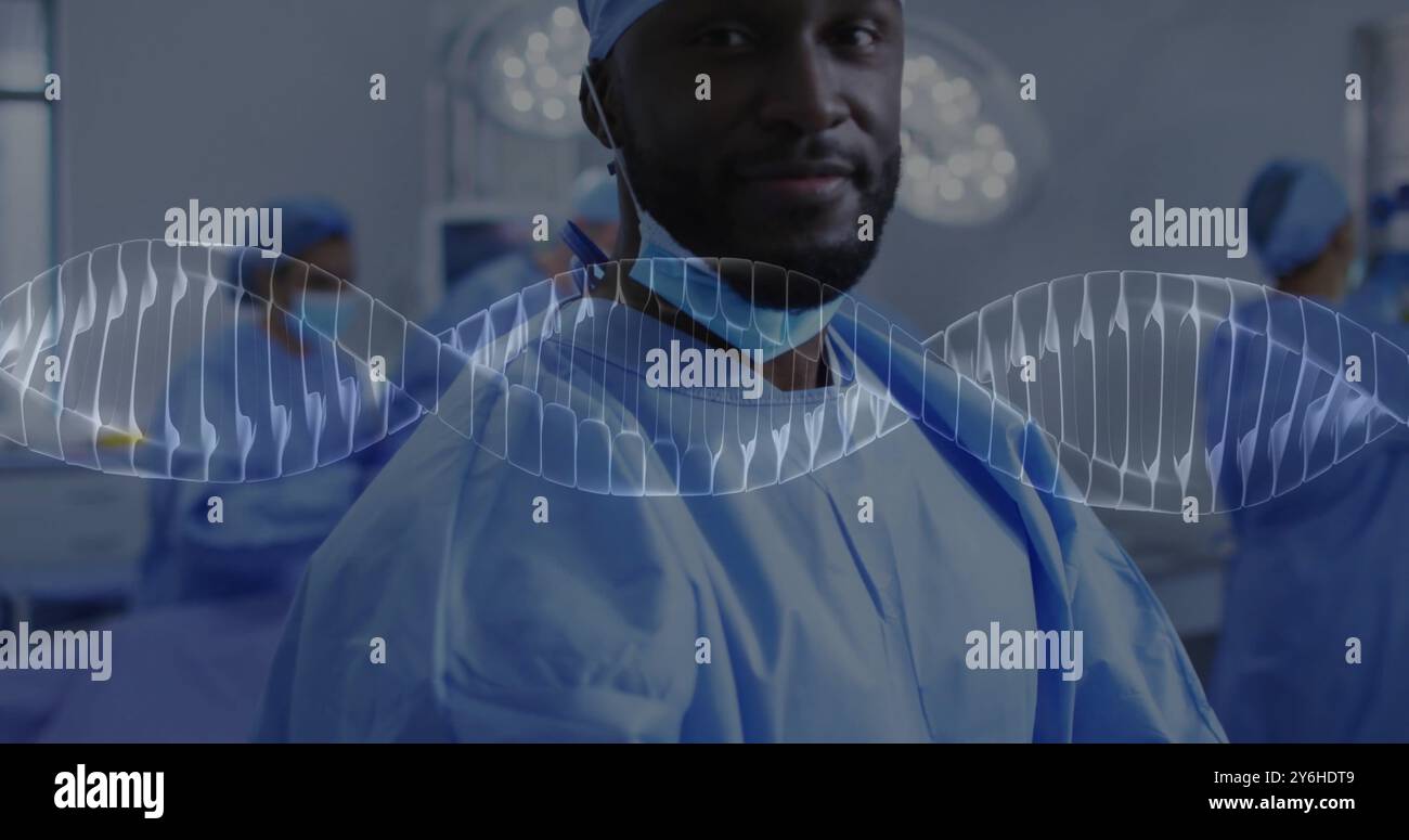 Image of dna strand over afcian american male surgeon Stock Photo - Alamy