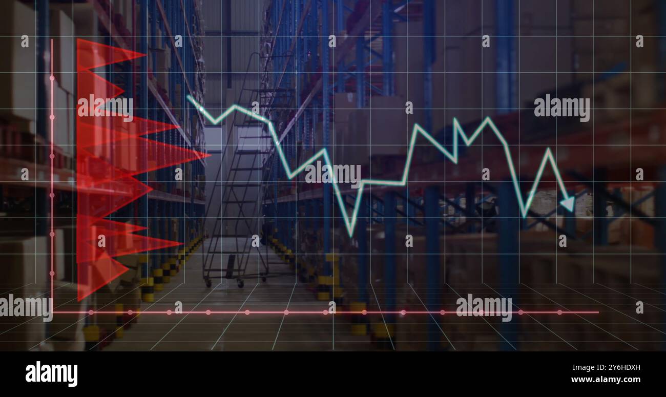 Image of financial data processing over warehouse Stock Photo