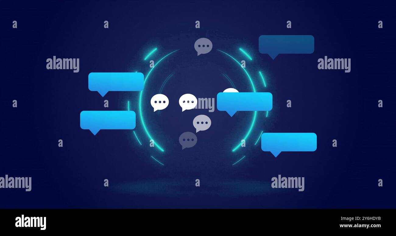 Chat bubbles and glowing circles, digital communication image Stock Photo