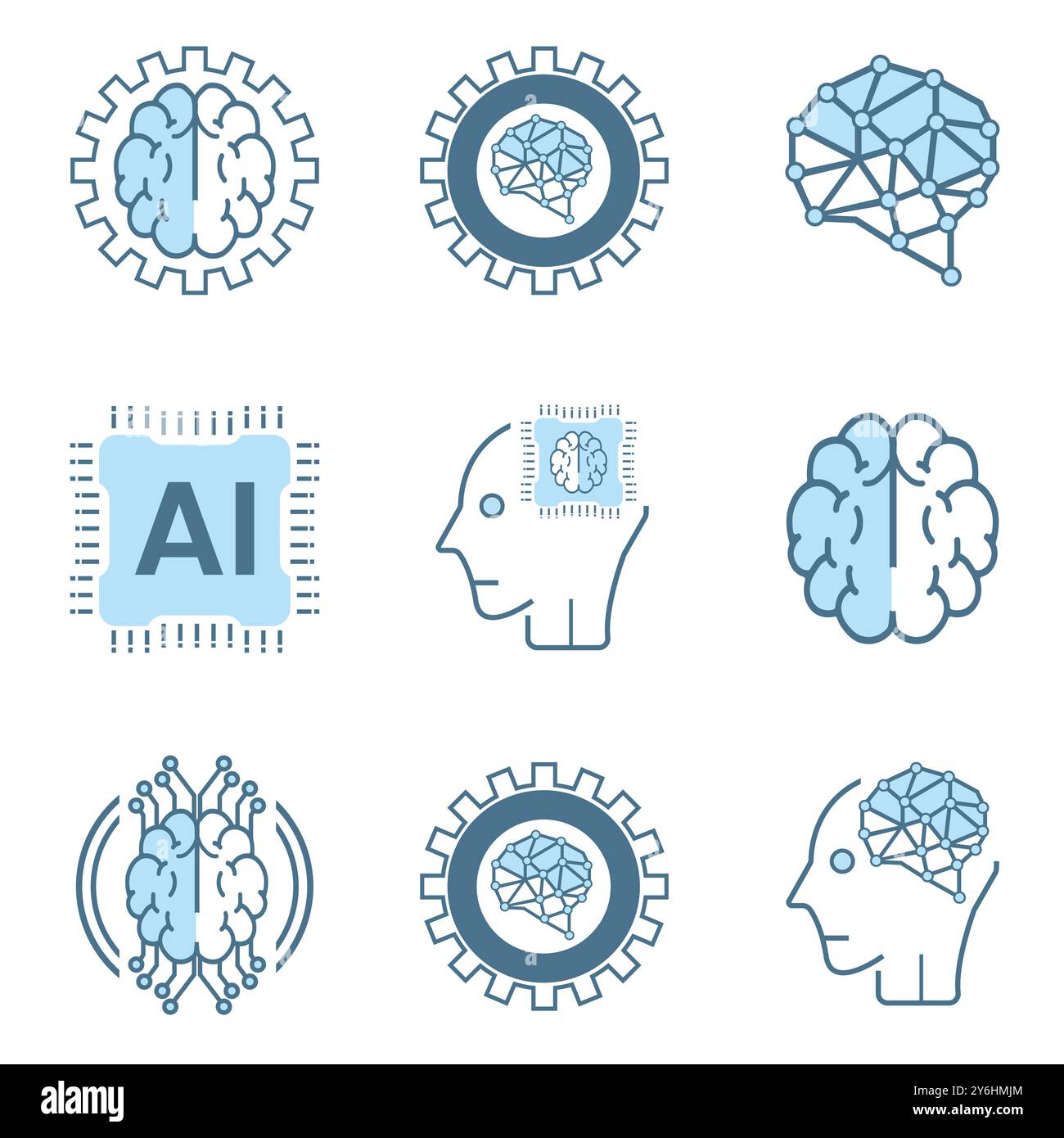 Set of 9 AI icons, symbols. Set of Nine Artificial intelligence lined ...