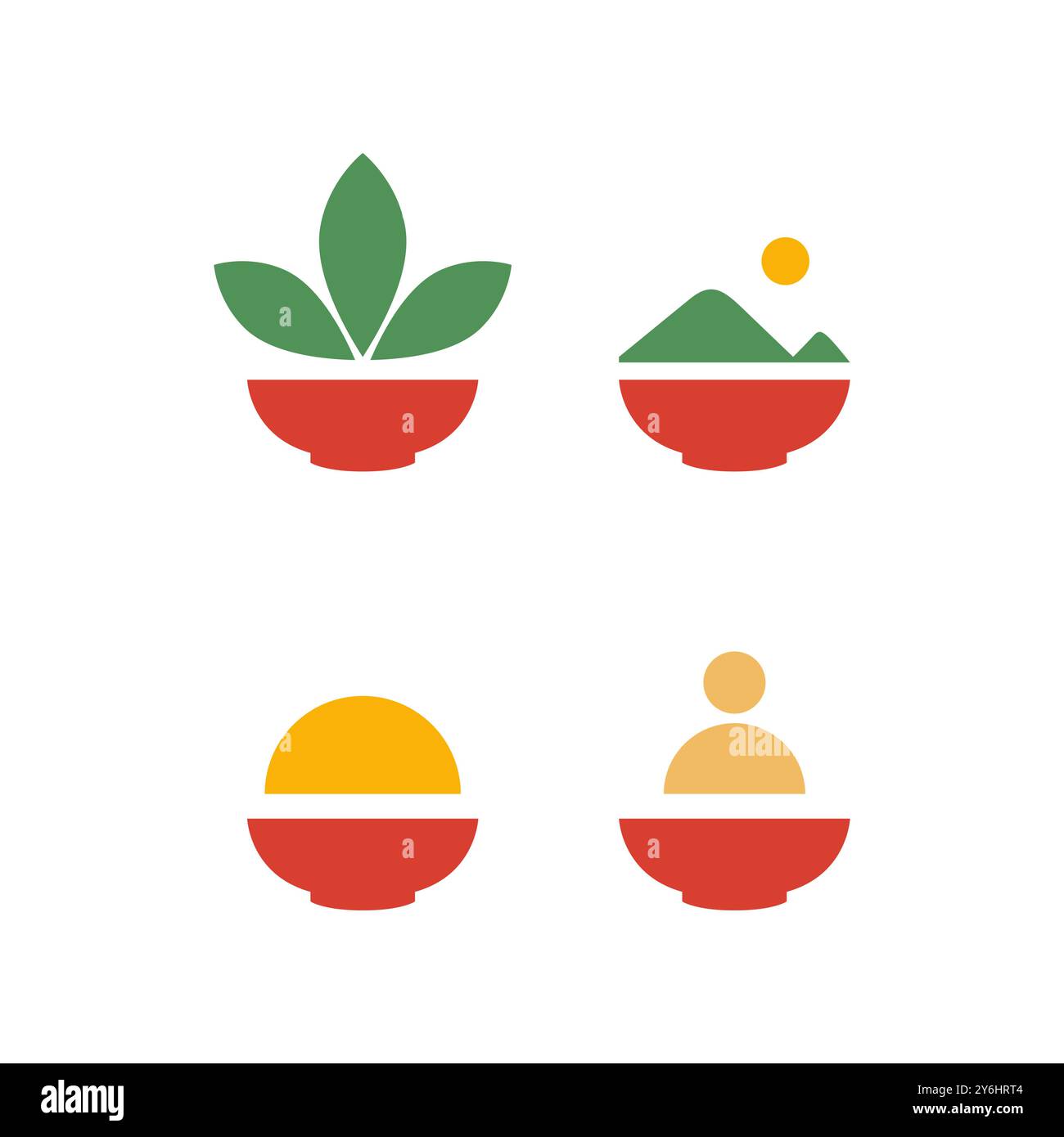 bowl food cuisine noodle soup colored set icon collection modern simple logo design vector icon illustration Stock Vector