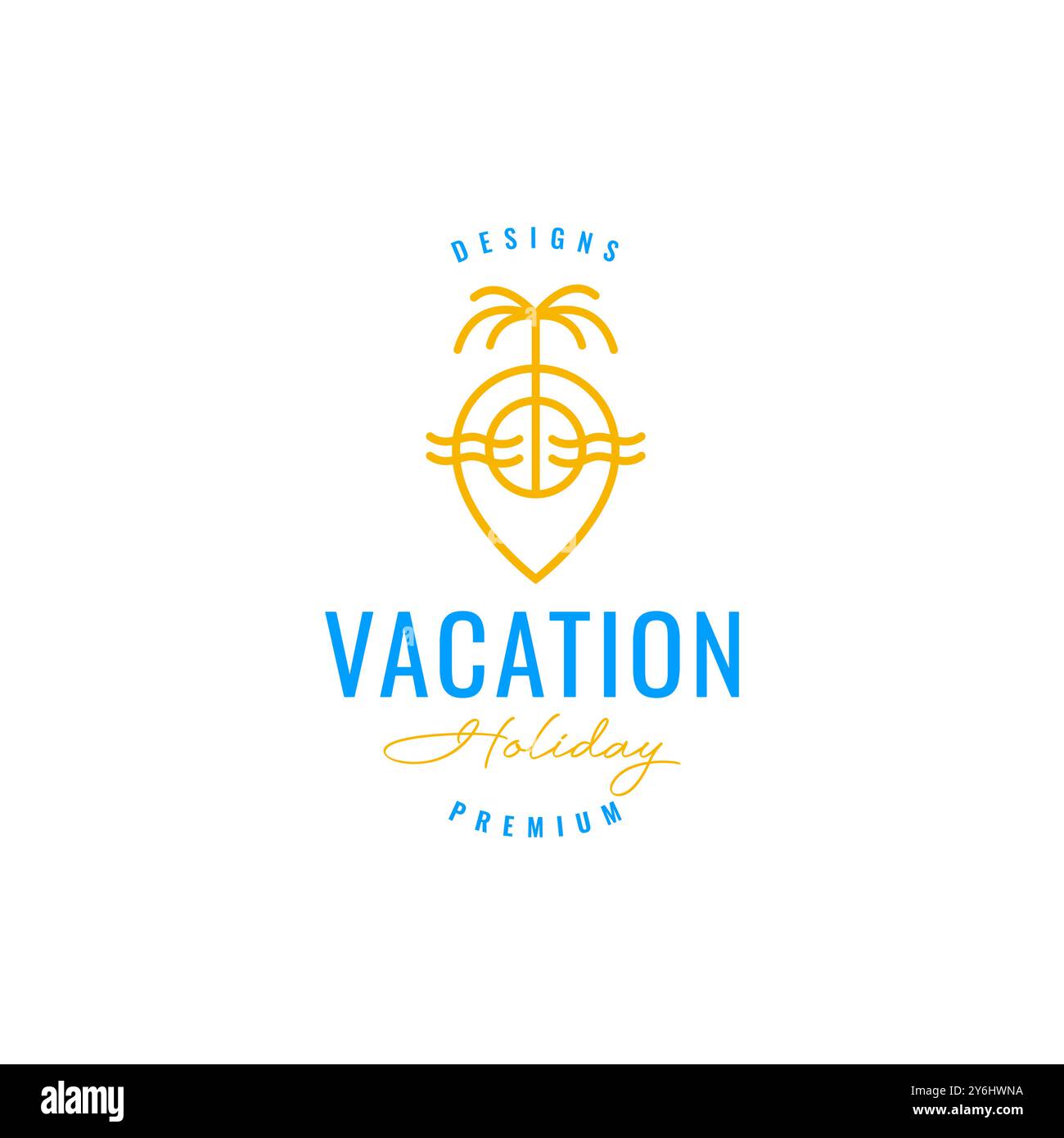 wave sunset beach vacation line logo design vector Stock Vector