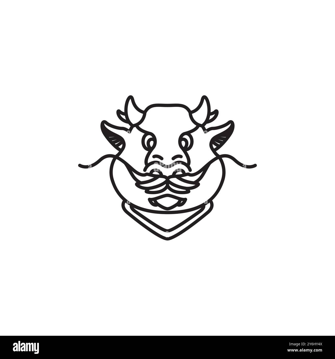 head dragon cartoon old line logo design vector Stock Vector