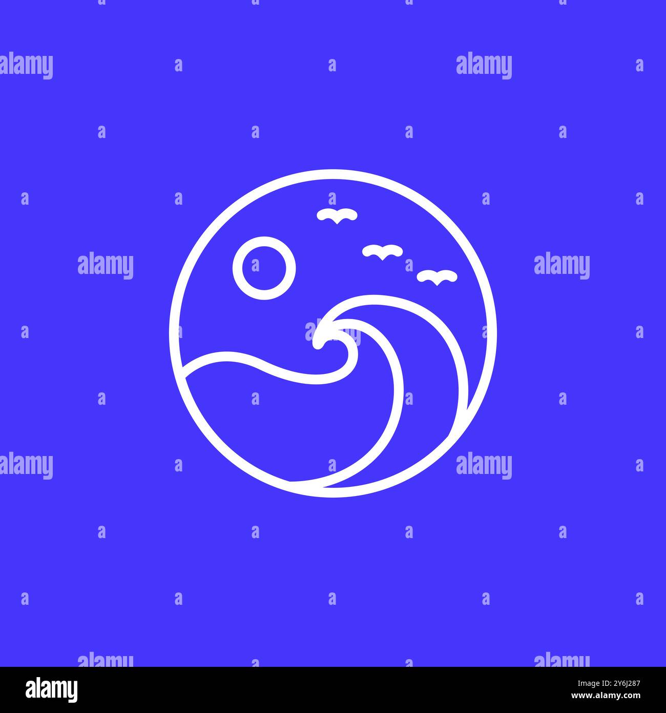 ocean wave sunset minimalist circle concept logo design vector Stock Vector