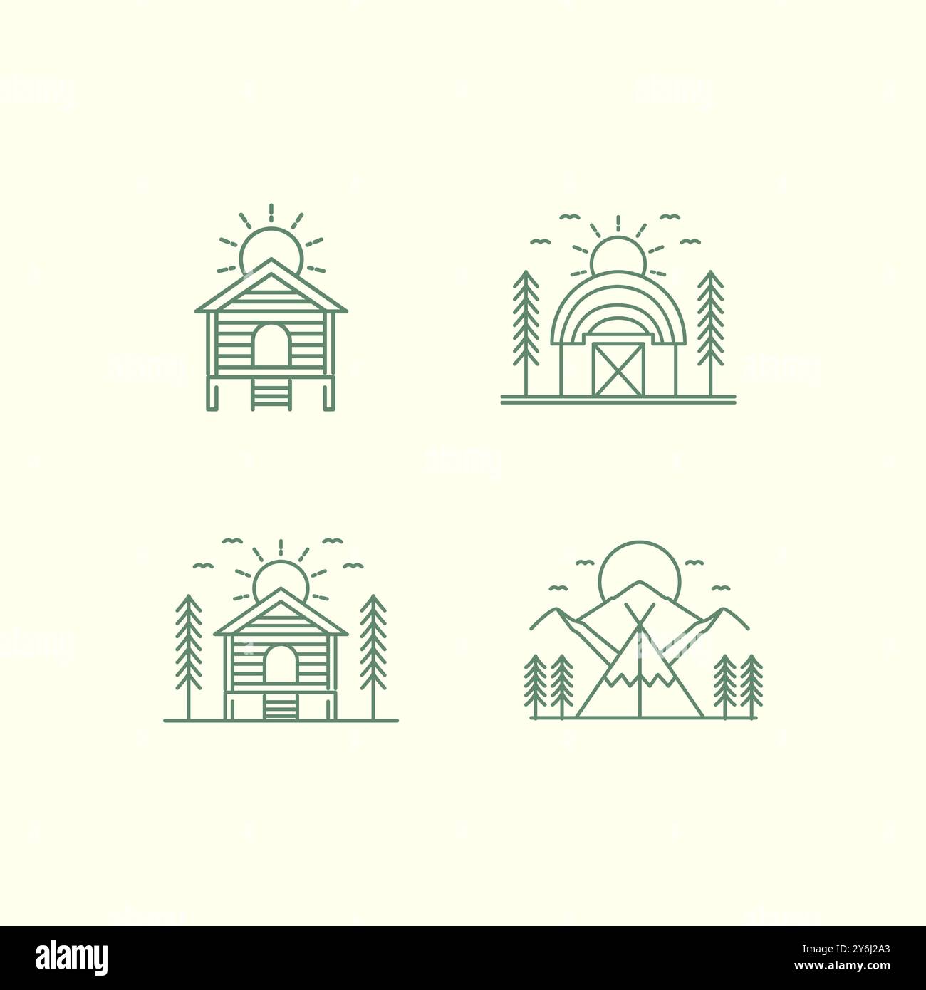 cabin house camp explore minimalist icon logo design vector Stock Vector