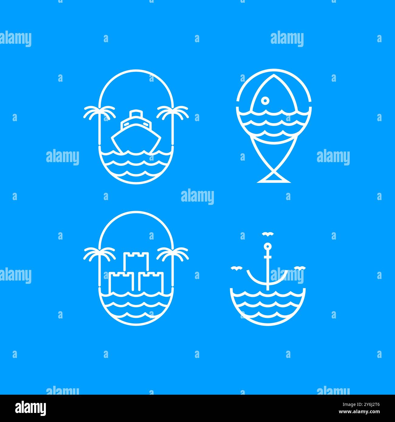 ocean beach icon set logo design line vector Stock Vector
