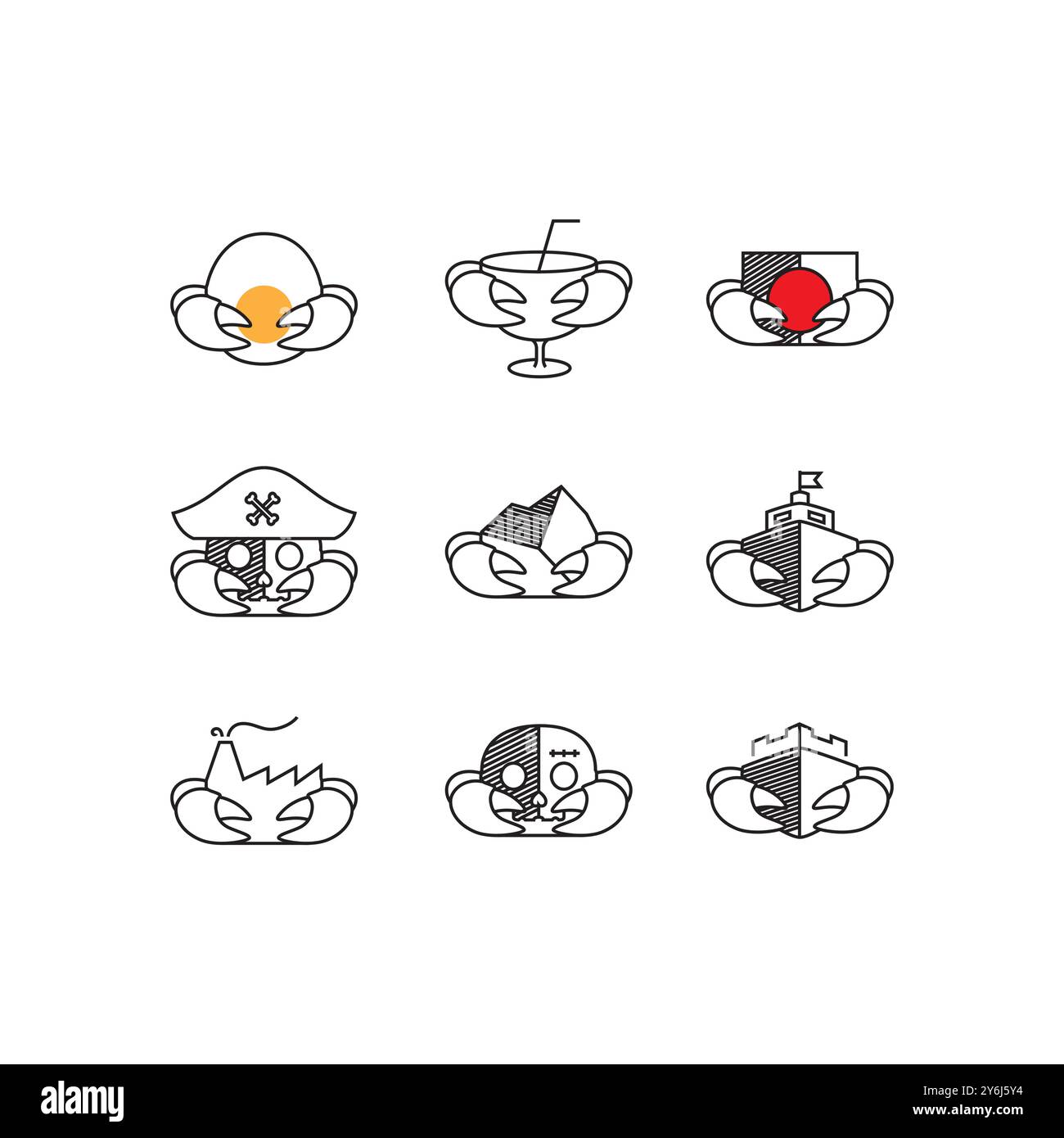 crabs set icon line simple logo design vector Stock Vector
