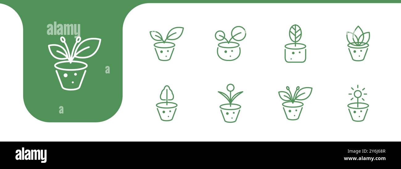 pots plant garden line icon set design vector Stock Vector