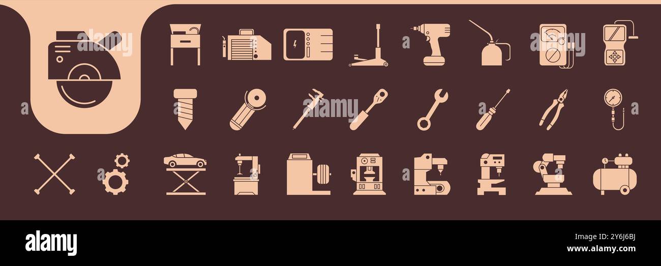 garage services equipment flat icon set design vector Stock Vector