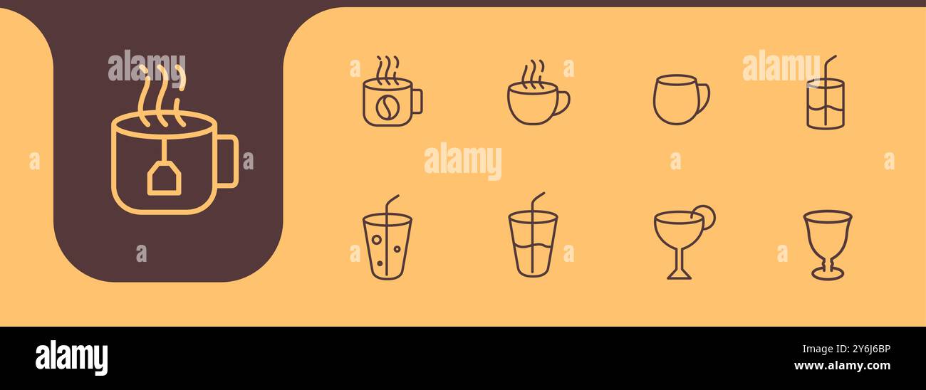 glass drink coffee icon set collection design vector Stock Vector