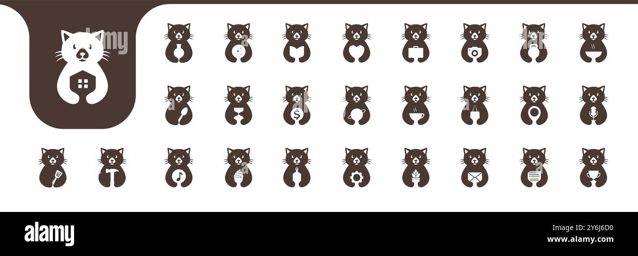 cat cute mascot flat icon set collection logo design vector Stock Vector