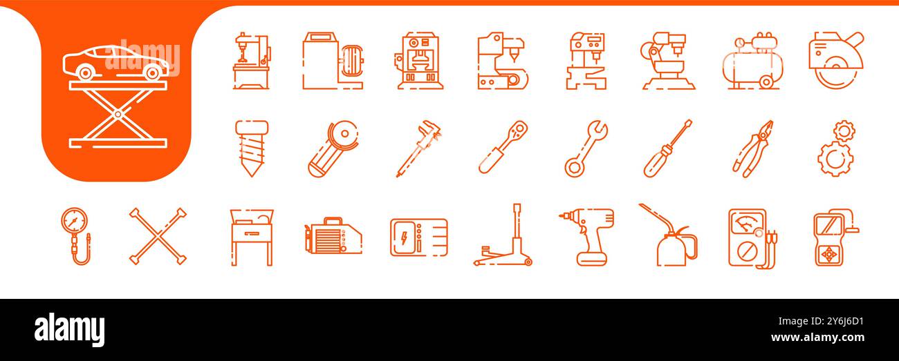 garage services equipment line icon set design vector Stock Vector