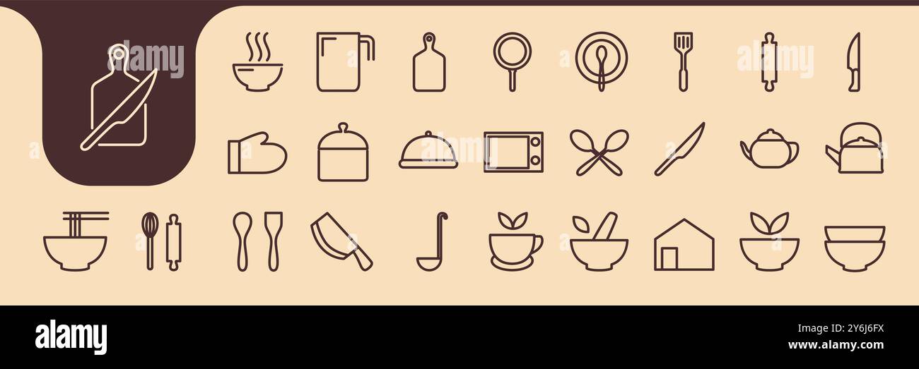 kitchen equipment line minimal icon logo design vector Stock Vector