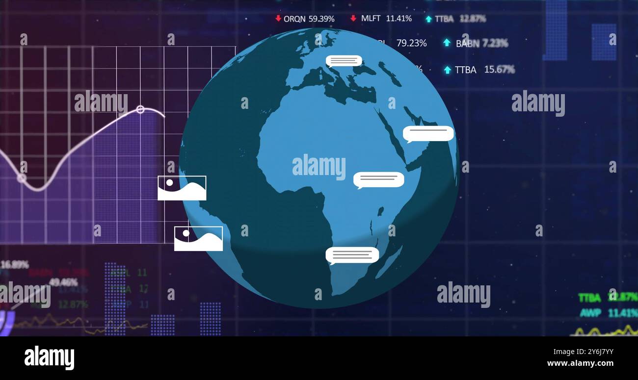 Image of ai text, globe and digital data processing over black background Stock Photo