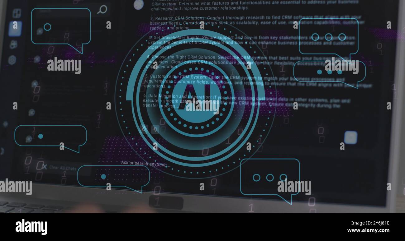 Image of ai text and digital data processing over black background Stock Photo