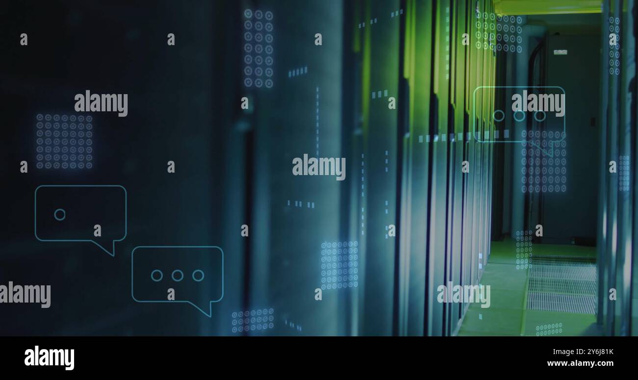 Image of ai text and digital data processing over computer servers Stock Photo