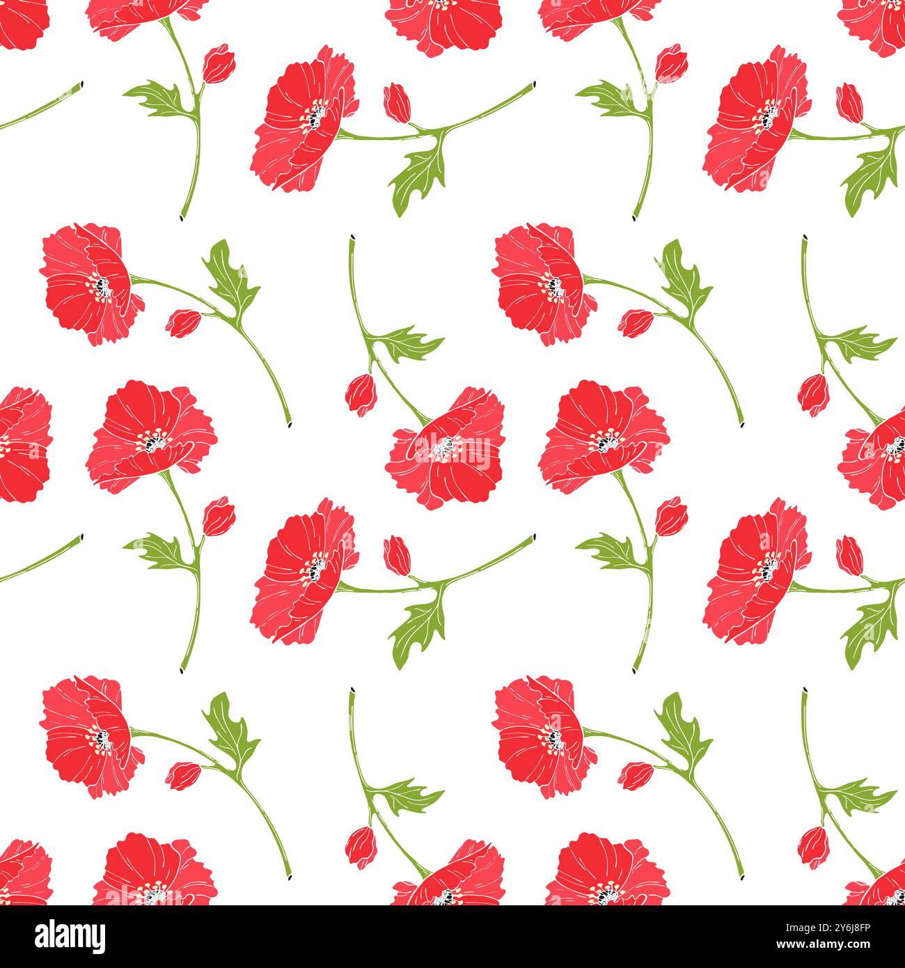 Poppy Pattern Vector Poppies flowers pattern on white background. Vector illustration Stock ...