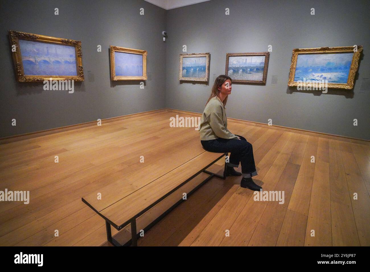 London, UK. 26 September  2024  CLAUDE MONET, Waterloo Bridge Overcast 1903. Preview exhibition at The Courtauld Gallery  for the first time in 120 years of Claude Monet’s Impressionist paintings Views of the Thames  depicting Charing Cross Bridge, Waterloo Bridge and the Houses of Parliament. Credit.Amer Ghazzal/Alamy Live News Stock Photo