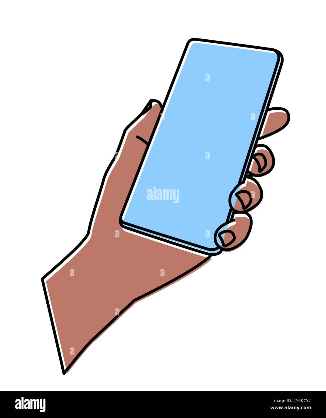 Hand holding mobile phone hand drawn with thin line Stock Vector Image ...