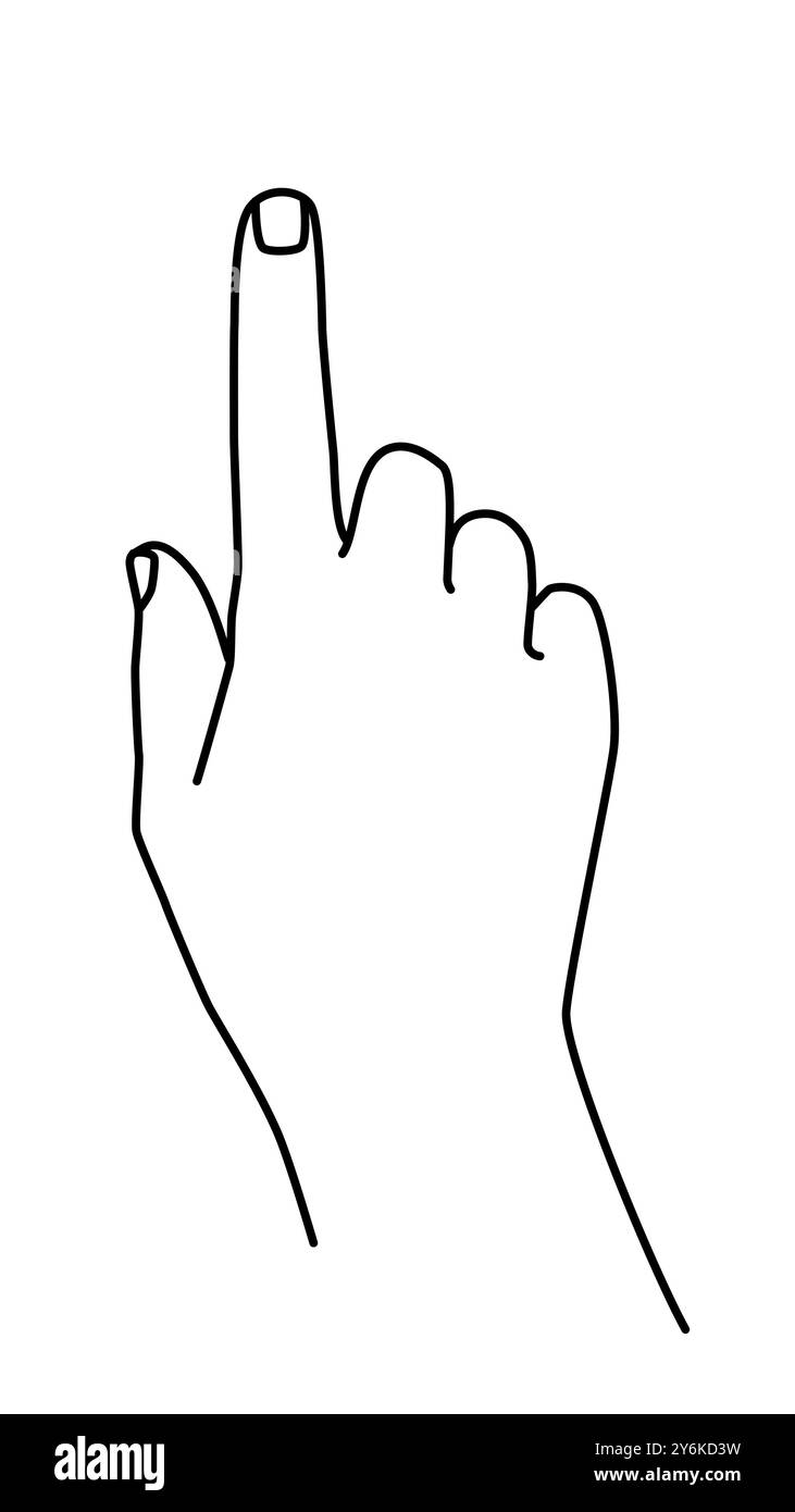 Hand drawn outline lineart hand doodle. Pushing a button gesture Stock Vector
