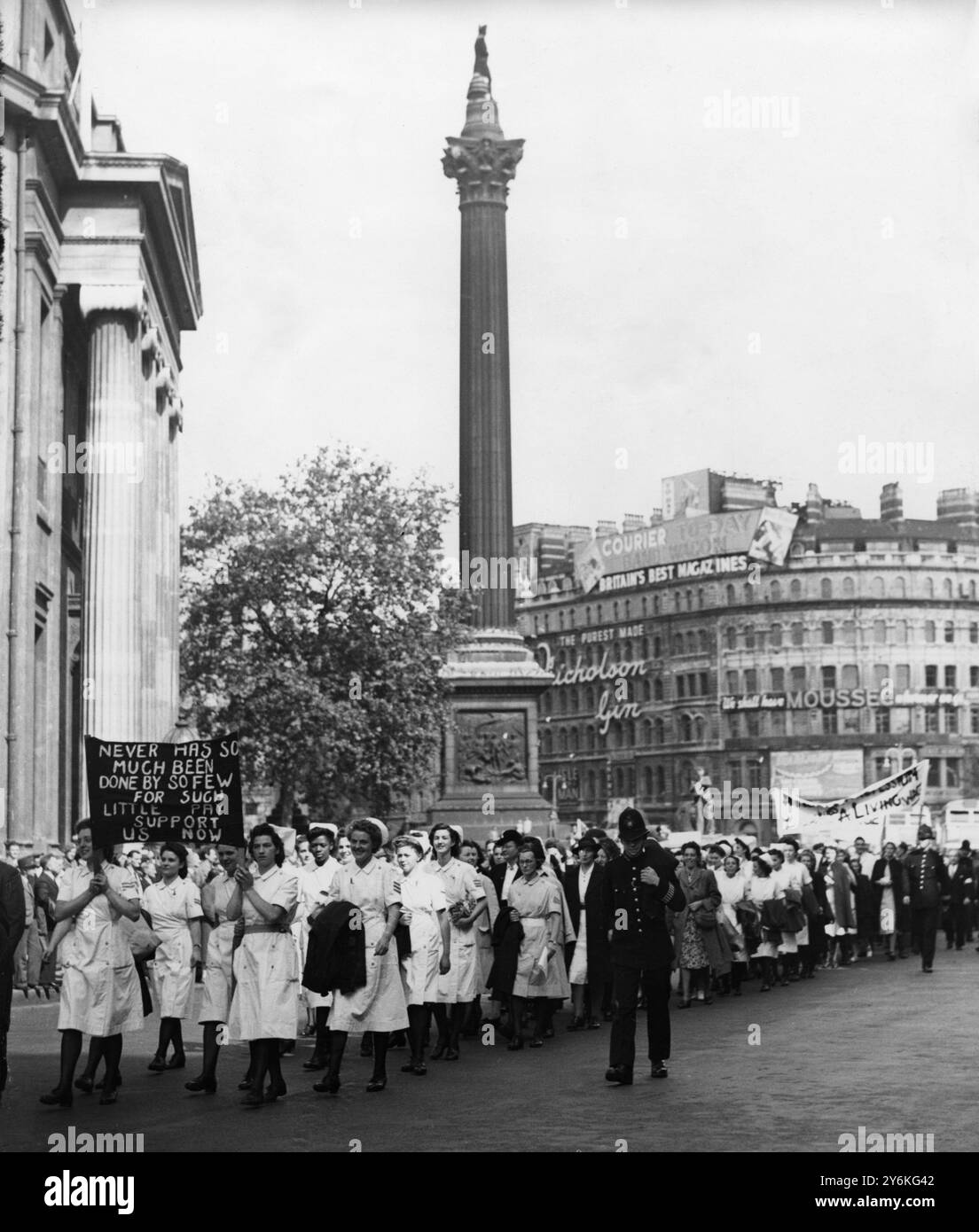 Nurses on the march for better pay. Trafalgar Square, London.15th August 1948 Stock Photo