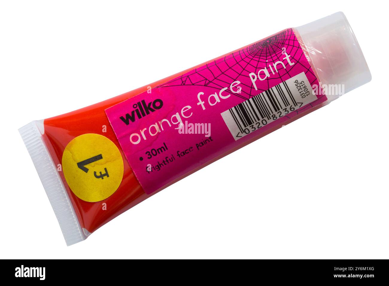 Tube of orange face paint from Wilko for Halloween isolated on white ...