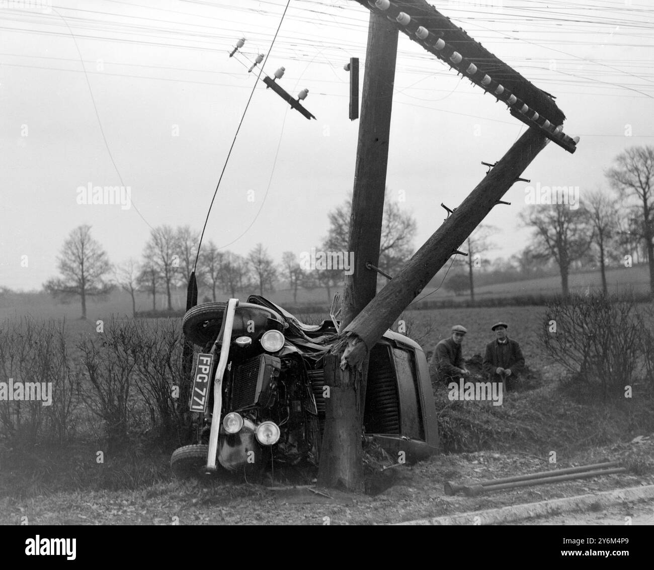 Road Smashes. This car collided with a telegraph pole on the Guildford ...