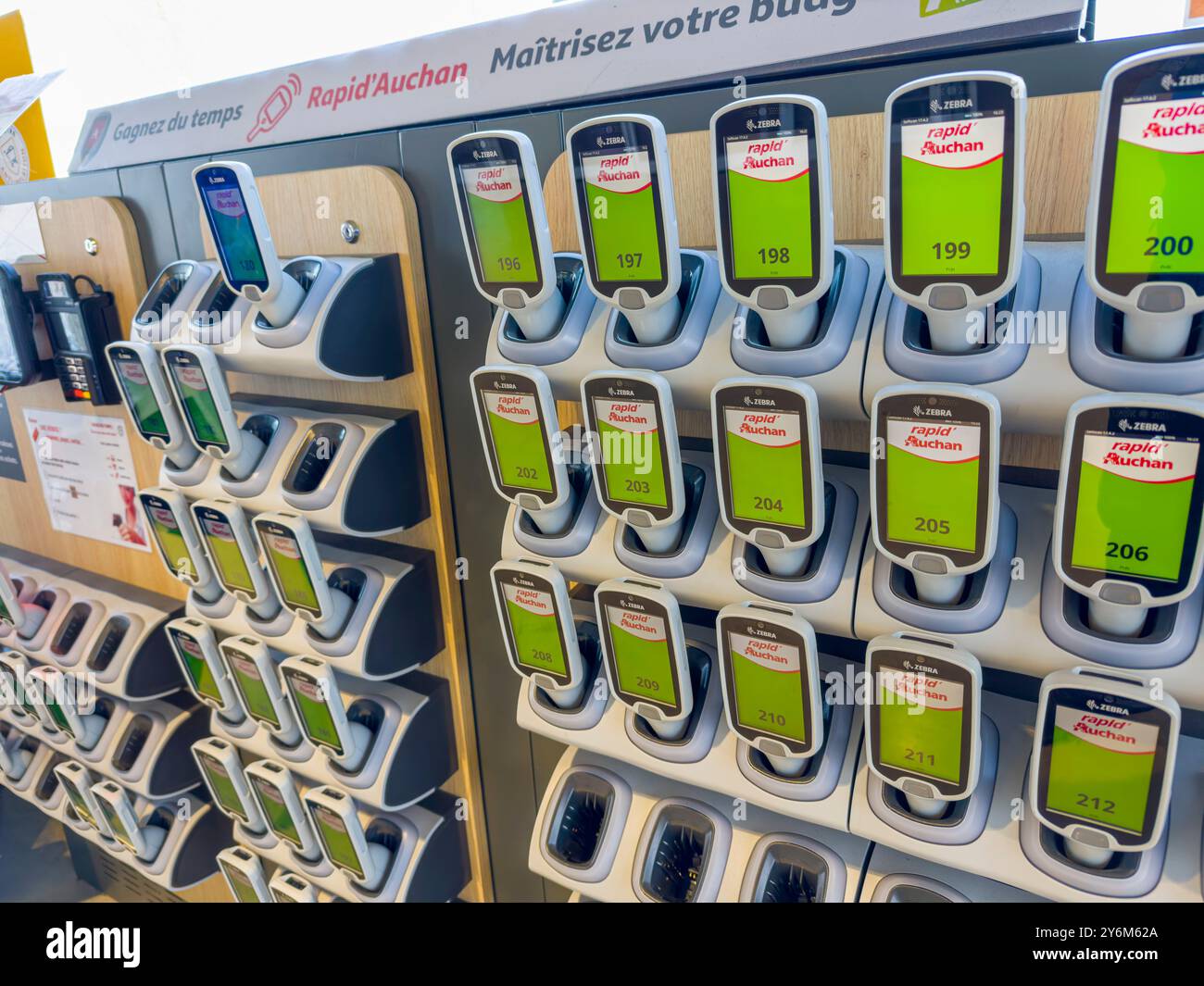 Bar code reader rack. Free-scanning, auto-scanning or self-scanning hand shower Stock Photo