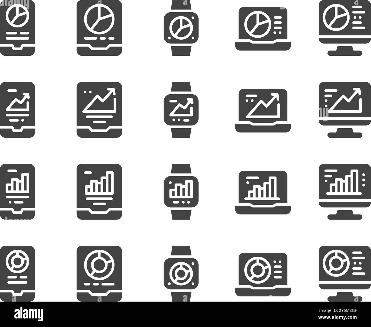 device with chart solid icon set,vector and illustration Stock Vector
