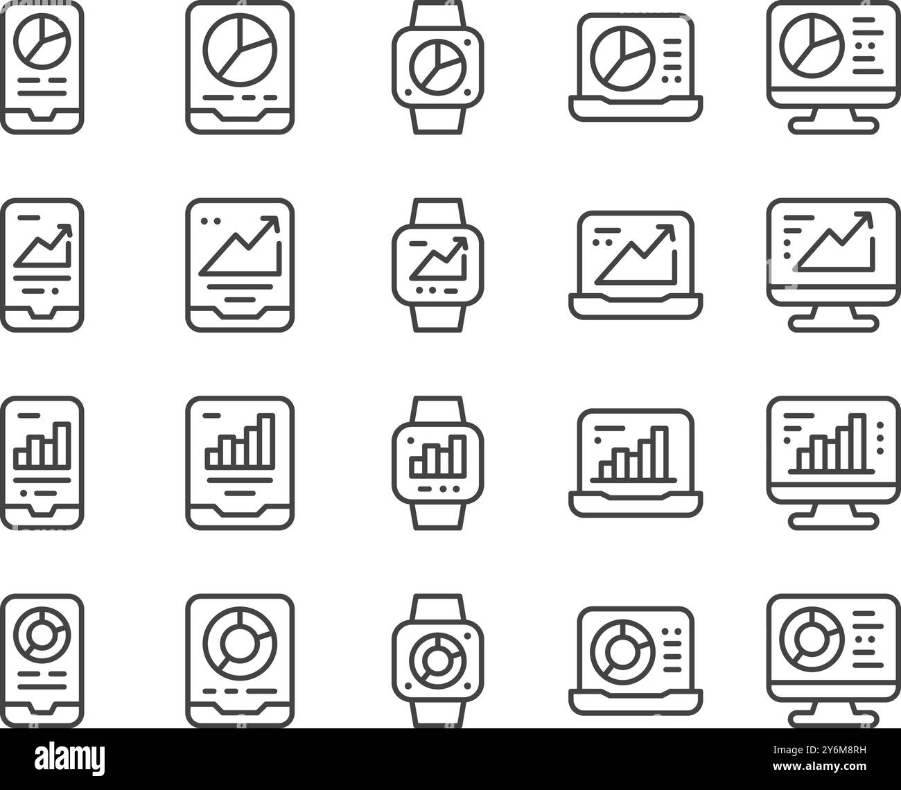 device with chart line icon set,vector and illustration Stock Vector