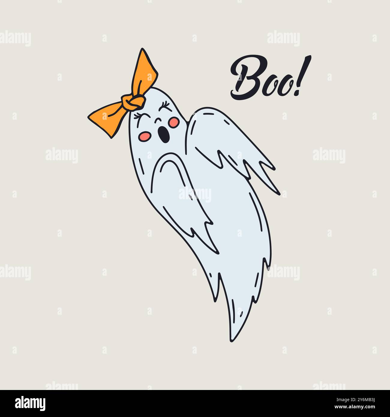 Card or poster with cute Halloween ghost girl wearing bow Stock Vector ...