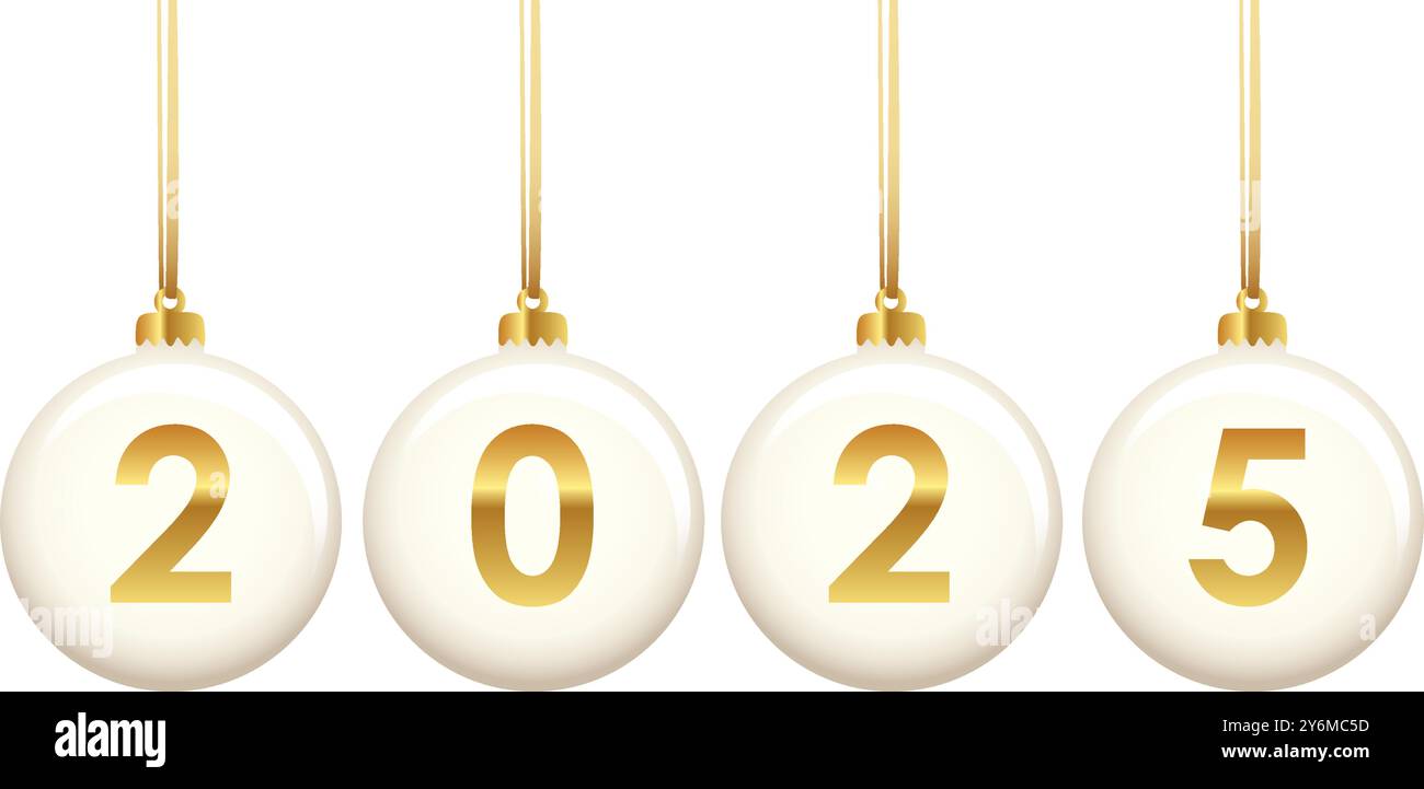 Golden Colored Christmas Balls 2025 Isolated Vector Illustration Stock Golden Colored Christmas Balls 2025 Isolated Vector Illustration 2Y6MC5D