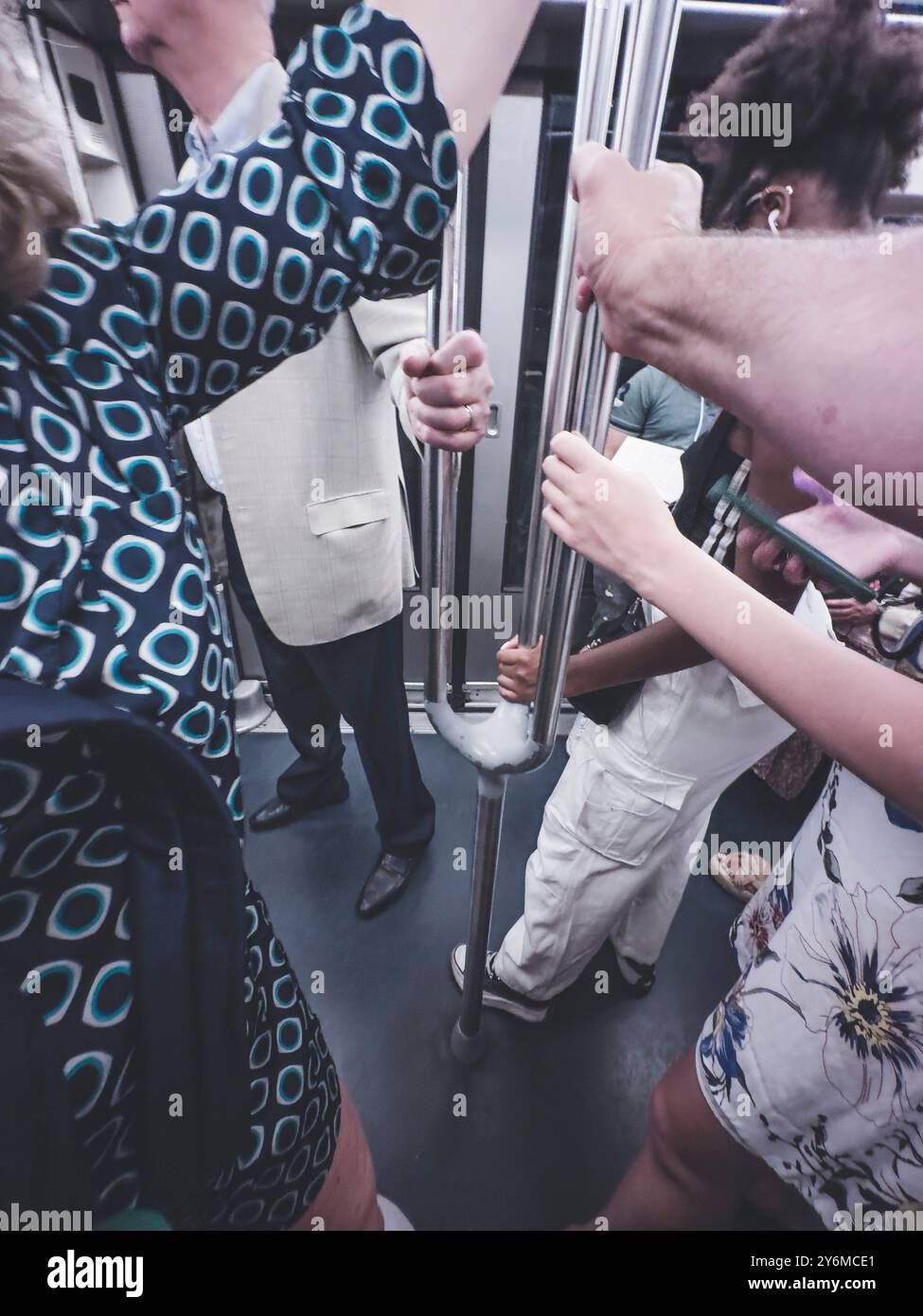 France, ile-de-France, Paris, subway, metal bar to hold Stock Photo