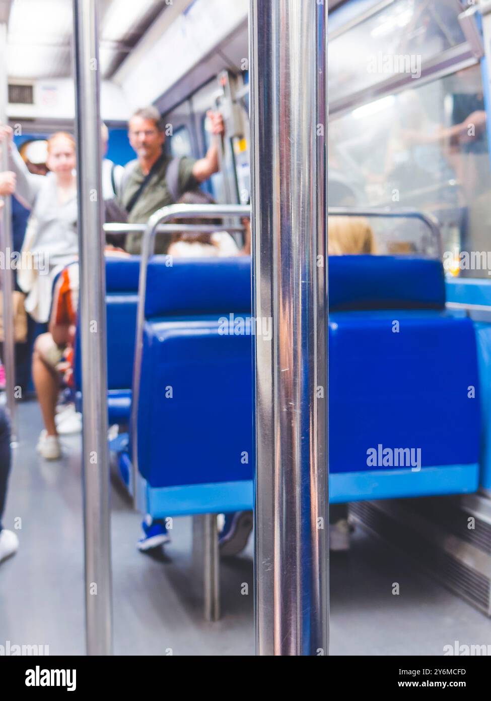 France, ile-de-France, Paris, subway, metal bar to hold Stock Photo