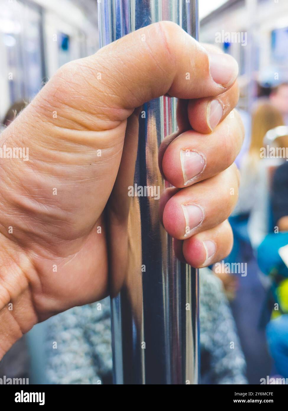 France, ile-de-France, Paris, subway, metal bar to hold Stock Photo