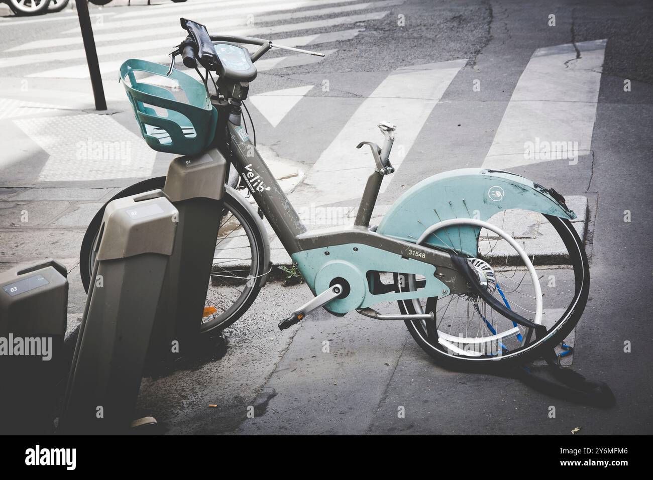 France, Paris, Velib completely destroyed Stock Photo
