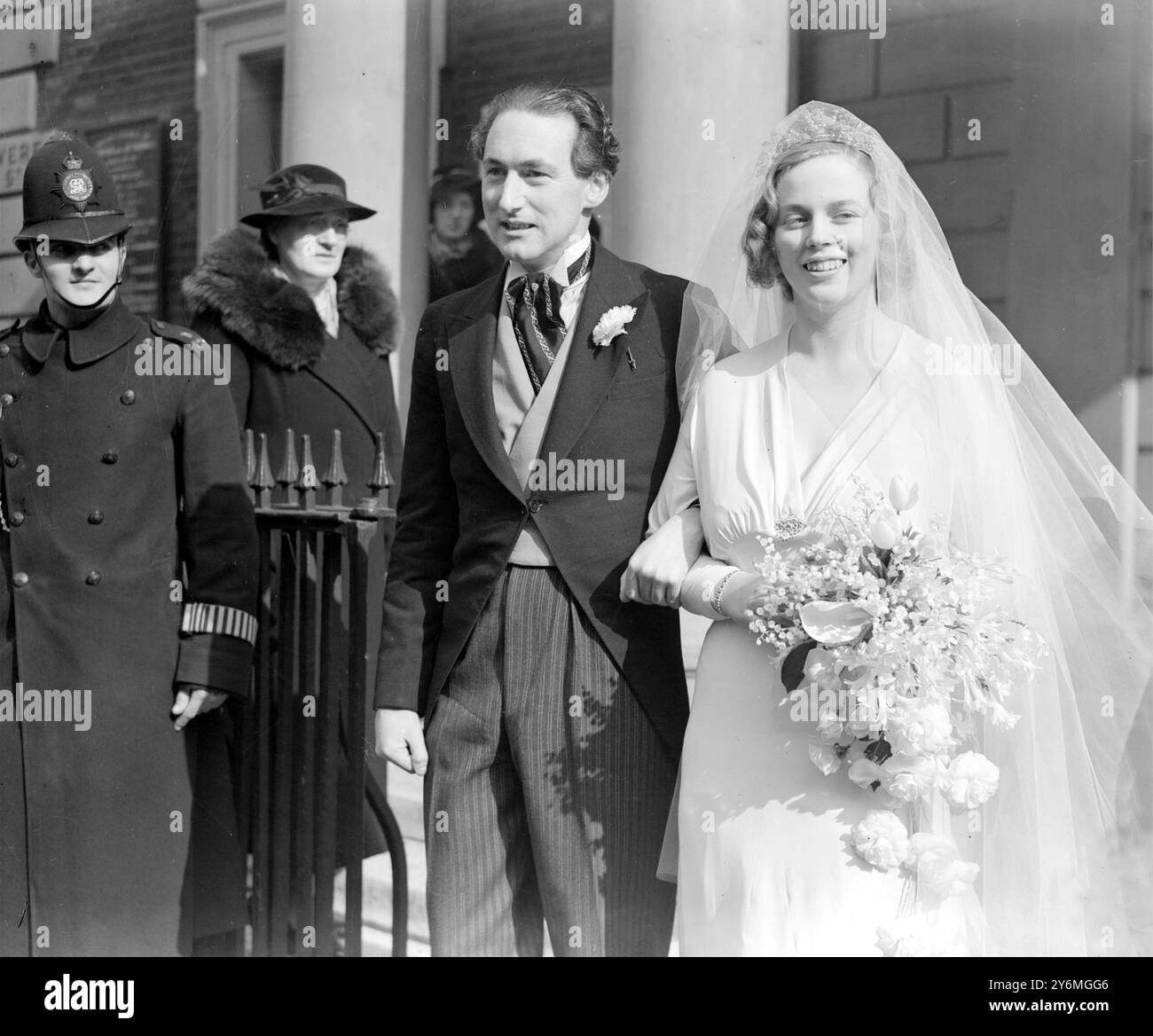 Wedding of Mr. Robin Mount and Lady Julia Peckham at Saint Peter’s, Vere Street  5 march 1938 Stock Photo