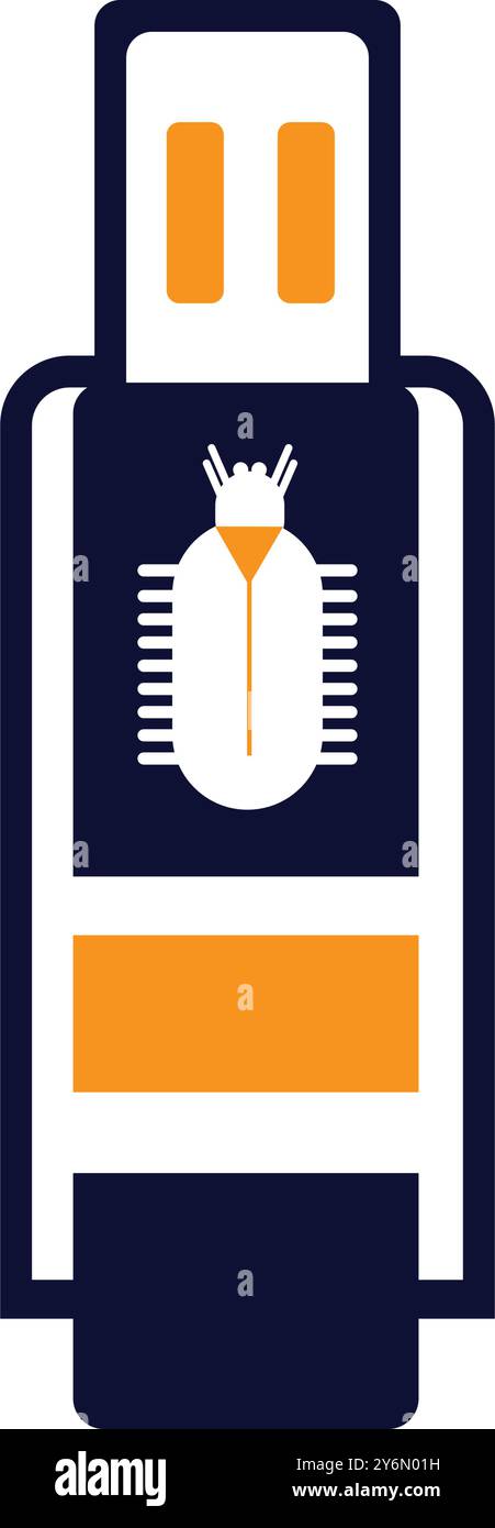pendrive, bug, virus, usb, flash, computer drive, computer bug virus on usb flash drive icon Stock Vector