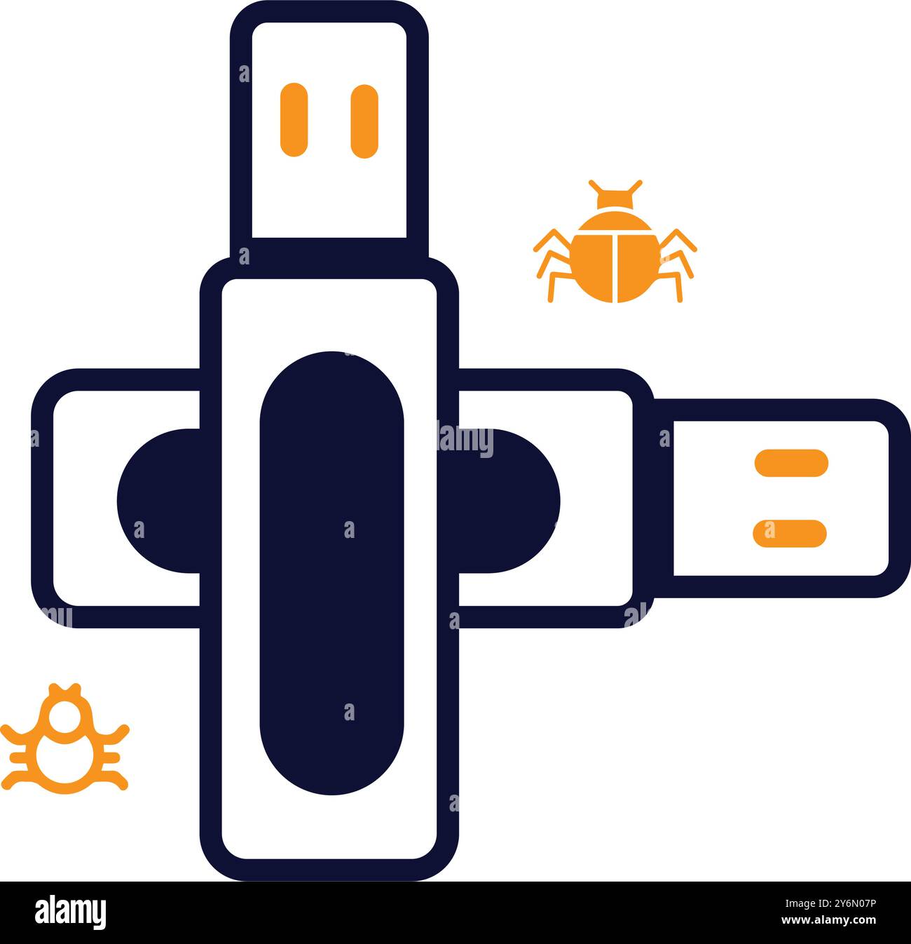 pendrive, bug, virus, usb, flash, computer drive, computer bug virus on usb flash drive icon Stock Vector