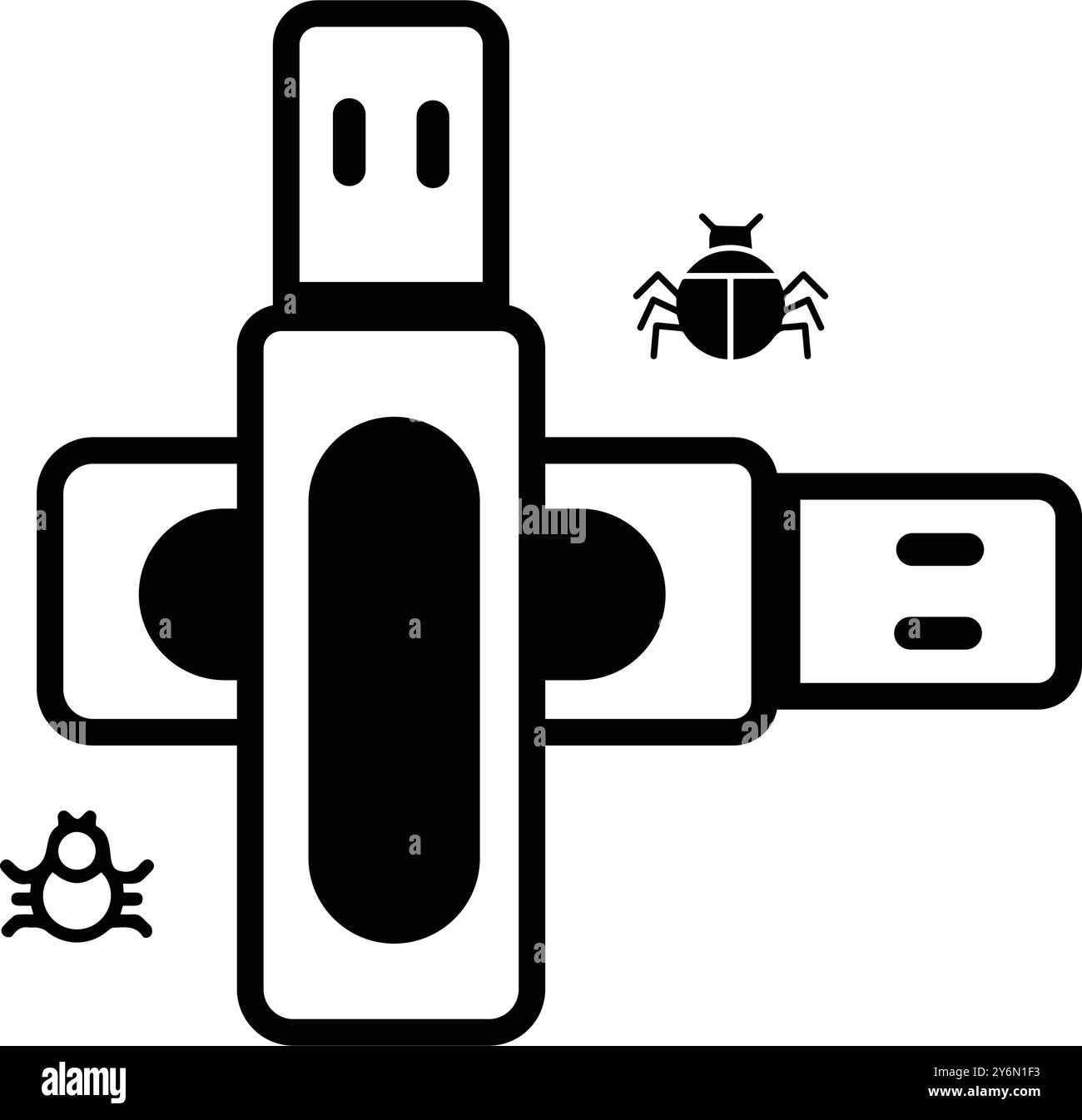 pendrive, bug, virus, usb, flash, computer drive, computer bug virus on usb flash drive icon Stock Vector
