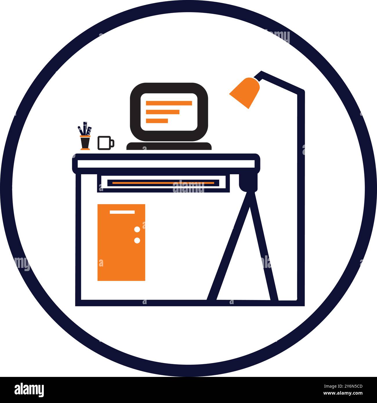 table, computer, computer table, lamp, pc, table lamp, desk table desktop workplace icon Stock Vector