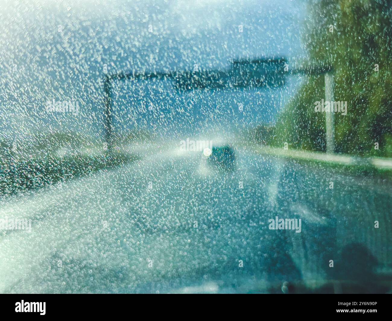 Driving in wet weather Stock Photo