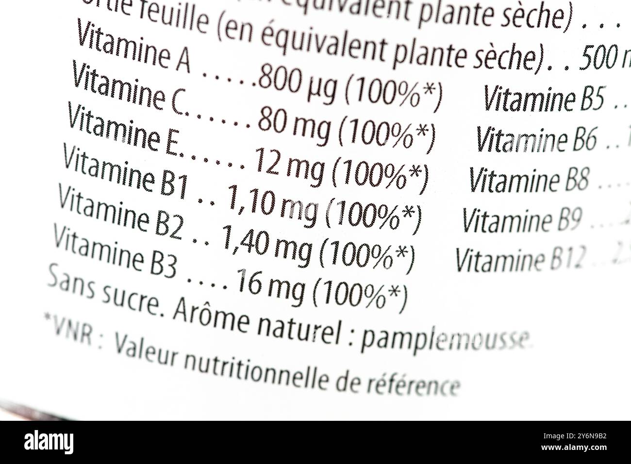 Pot of marine collagen from Brittany, product composition on the back of the box Stock Photo