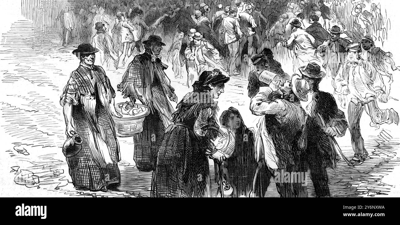 The Collieries Strike in South Wales: Women and children bfring bread and cheese to the men at the Merthyr meeting. 9 September 1893 Stock Photo